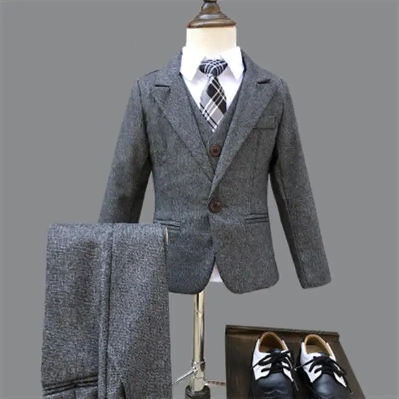 Boys Formal Wedding Suit Campus Student Dress Gentleman Jacket Vest Pants Bowtie 4Pcs ceremony Costumes