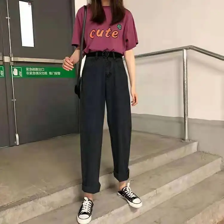 Женские джинсы, полная длина, прямые, 2XL, свободные, Boyfriend, унисекс, высокая талия, подходит ко всему, уличная одежда, для отдыха, женские штаны, винтажные, шикарные