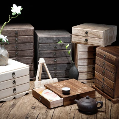 Solid wood tea boxes ark tea cake packaging wooden box burn paulownia multilayer tray