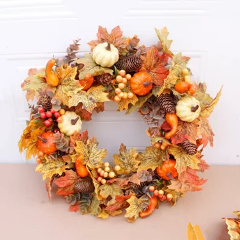 

Autumn Christmas Artificial Wreath Garland Pumpkin / Cotton / Pine Cone Garland Thanksgiving Home Door Wall Hanging Decor