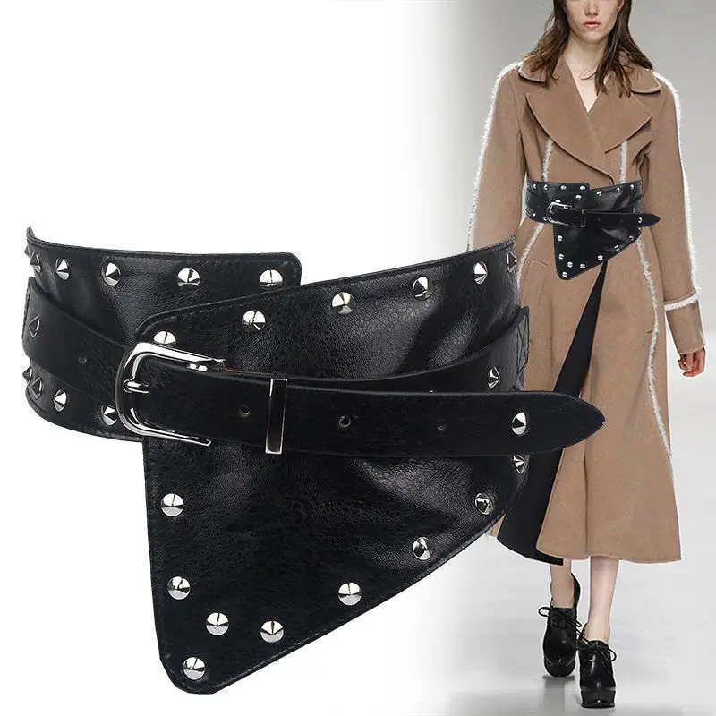 

Новинка, женские черные кожаные Cummerbunds Idopy, женские ремни с шипами для вечеринок, женские ремни в стиле панк с заклепками, эластичное платье, украшение для женщин
