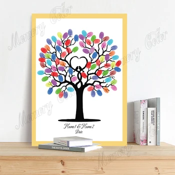

Personalized Couple Name Wedding Date Fingerprint DIY Wedding Tree Guest Book For Engagement Wedding Ceremony Party Souvenir
