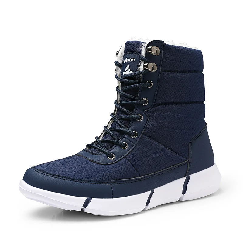 Зимняя обувь; мужские ботинки; мужские теплые ботильоны на шнуровке; botas hombre; зимние ботинки; мужские плюшевые зимние мужские кроссовки на плоской подошве; большие размеры - Цвет: blue