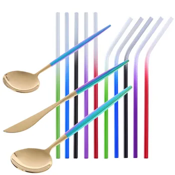 

Stainless Steel Knife Fork Spoon Chopsticks Luxury Cutlery Dinnerware Tableware Dining Table Utensils Kitchen