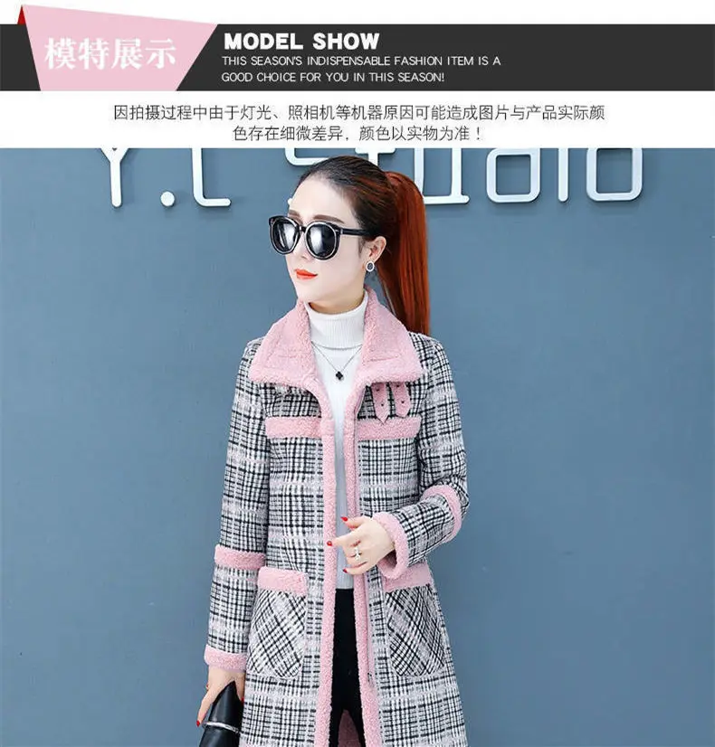 New Winter Lamb Wool Woolen Coat Thick Plus Velvet Warm Cotton Coat Women Long Grid Parker Overcoat Quilted Jacket Trench Coats