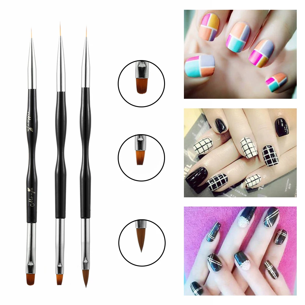 1 шт двухголовые кисти для ногтей с черной ручкой рисования плоская кисть