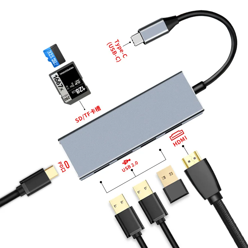 Док-станция type-c к hdmi 4K конвертер usb-хаб кард-ридер PD зарядка 7 в 1