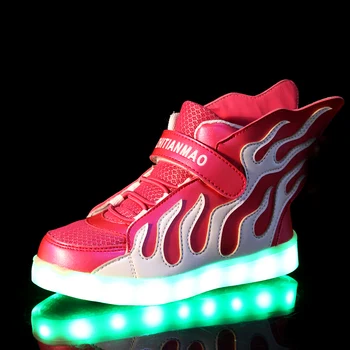 

Warm like home New Kids Shoes Boys Girls Fashion LED Lights USB toddler Luminous Wings Sneakers Children 25-37 Add cotton Sports