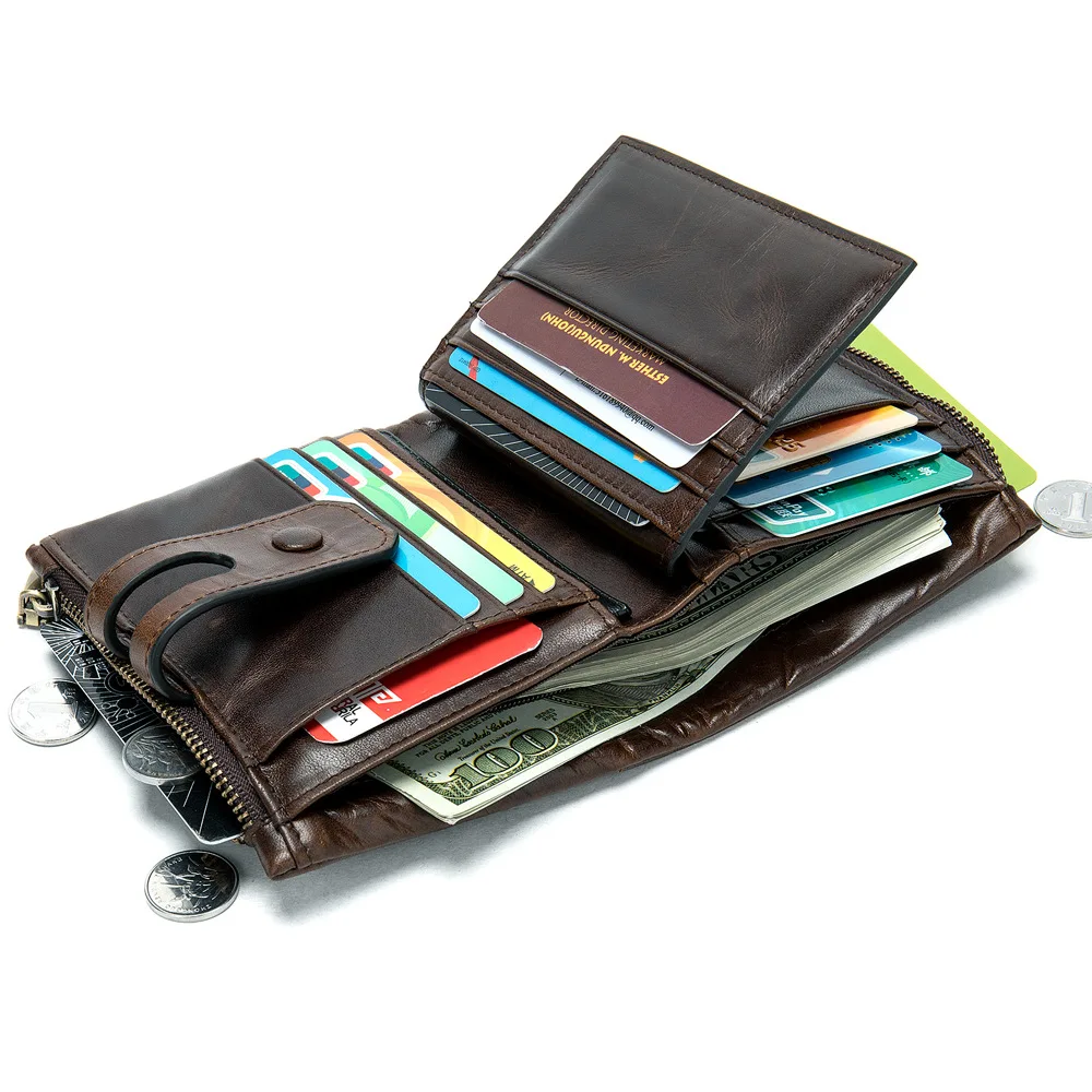 Бренд GO-LUCK, мужской кошелек из натуральной кожи на застежке, с карманами на молнии, держатель для кредитных карт, Чехол для карт, кошельки, мужская сумка для монет, кошелек в винтажном стиле