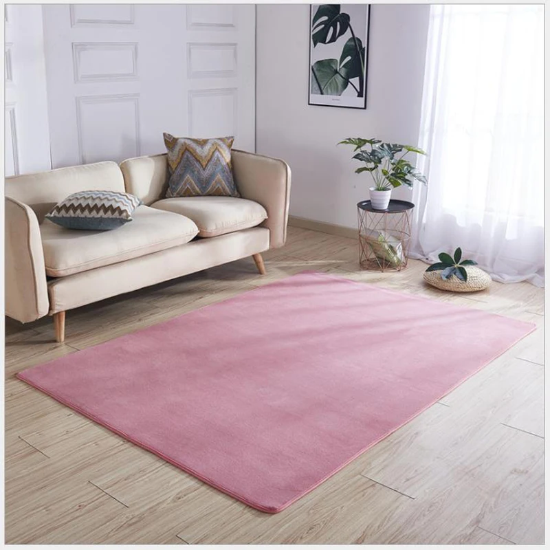 Solid Color Coral Fleece Carpet For Modern Living Room Tea Table Rug Gray Children Bedroom Play Crawling Mat Non-slip Soundproof