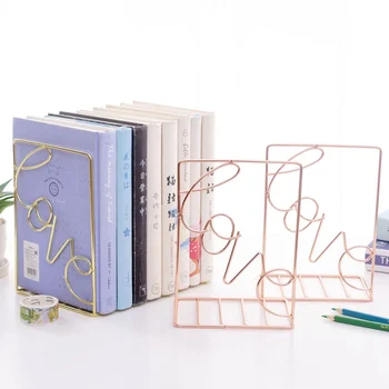 

Iron Wire Decorative Book Holder Stand Rack Metal Bookends Nordic Style Dividers For Shelves Office Desk Storage Book Organizer