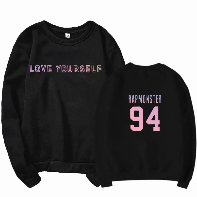 Love yourself, толстовка answer idol, Bangtan boys Kpop v(taehyung) jungkook jimin suga jhope RM rapmonster jin Harajuku style - Цвет: Sweatshirtblack94rm