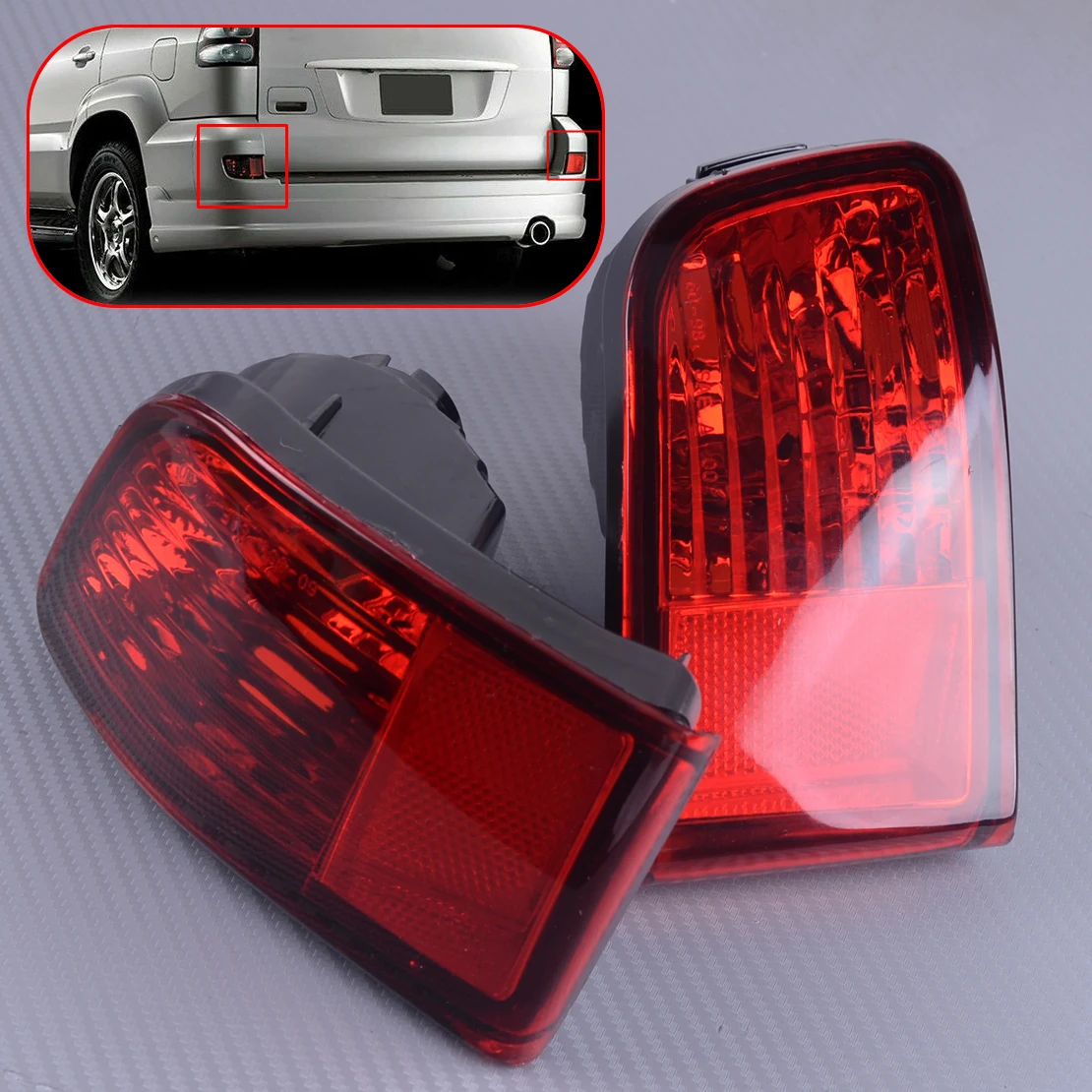 DWCX 1Pair Red Rear Bumper Fog Lamp Light Housing ABS Fit for Toyota Land Cruiser Prado J120 2002-2004 2005 2006 2007 2008 2009 |