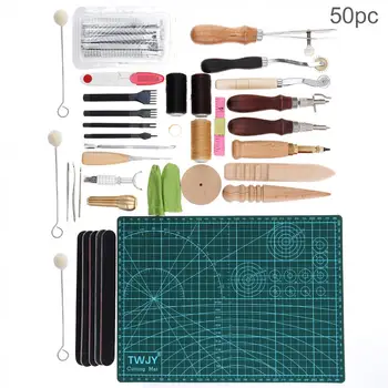 

50pcs /set DIY Professional Leather Craft Tools Kit Hand Sewing Stitching Punch Carving Work Saddle Leathercraft Accessories