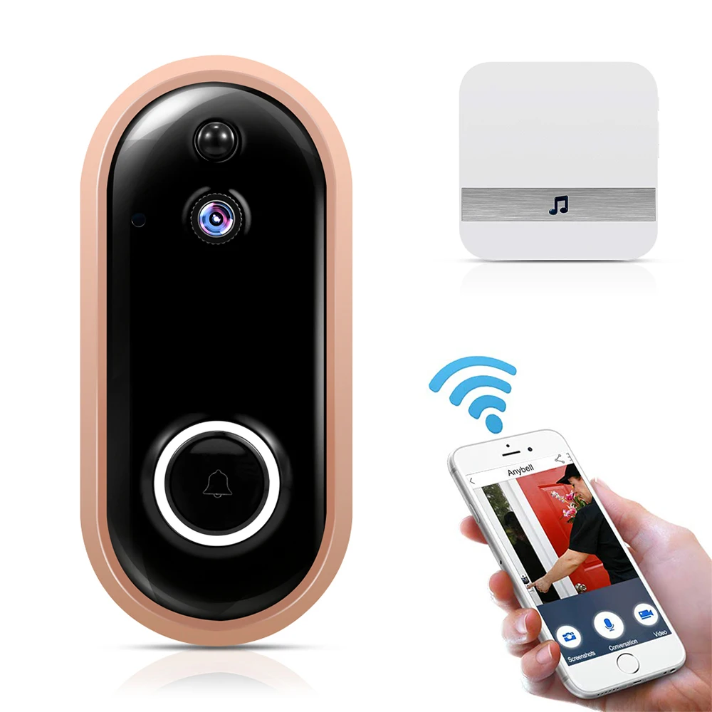 Smart Home WiFi Doorbell 1080P Security Camera Two-Way Audio PIR Motion Detection IR Night Vision Wireless Doorbell with Chime