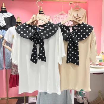 

2020 Spring Clothing New Style Korean-style Loose-Fit Slimming Versatile Students Peter Pan Collar Joint Polka Dot Short Sleeve