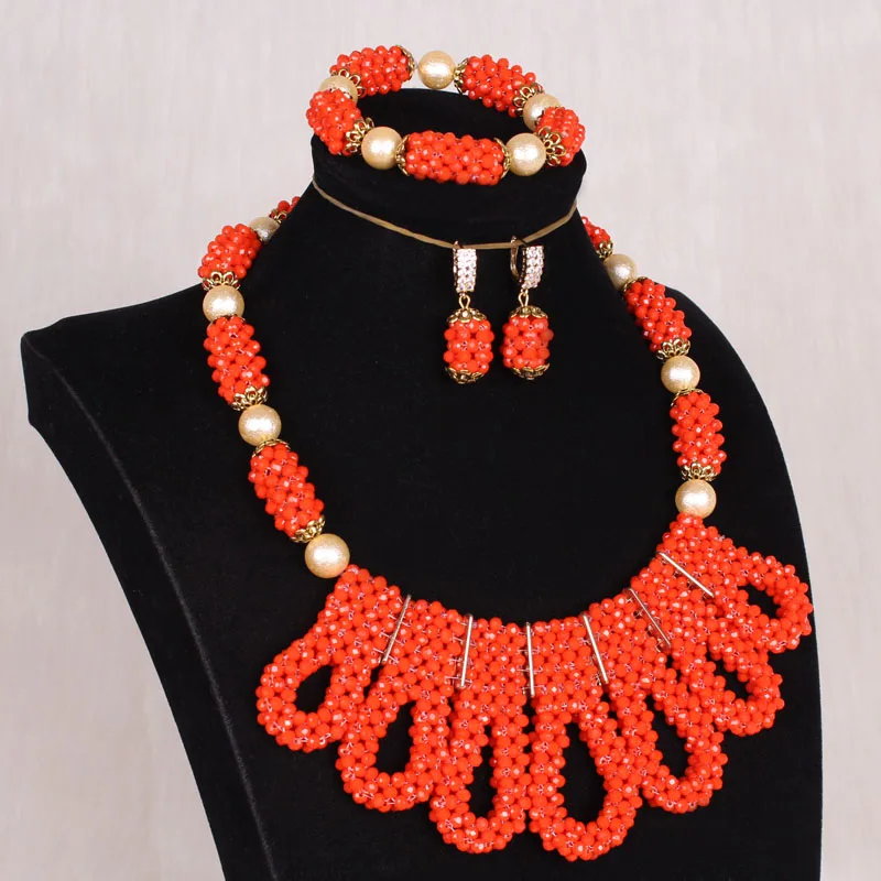 

Dudo Indian Bridal Jewelry Sets Crystal Orange Beaded Designs Choker Necklace Set For Ladies 2020 Costume Jewellery