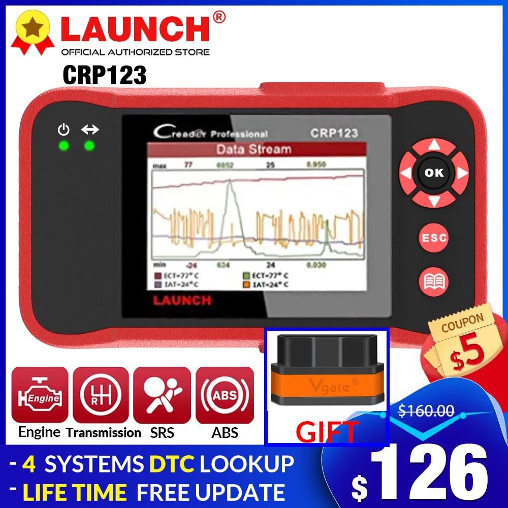 LAUNCH OBD2 Scanner CRP123 Engine/ABS/SRS/Transmission full OBD2 Diagnostic Scan Tools SRS Code Reader lifetime Free Update