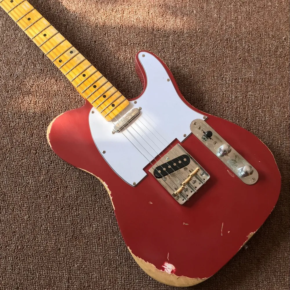 custom shop. TELE 6 Strings Maple fingerboard red Electric Guitar,telecaster gitaar relics by hands guitarra.real photos 219 (3)