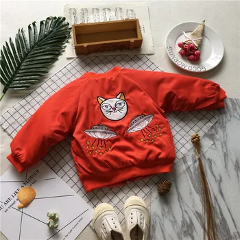 

Tonytaobaby Fall and Winter Clothes New Style Baby Cat Red Applique Plus Cotton Coat