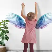 KIWARM, 2 шт. светящиеся зеленые крылья, ангел, стикер на стену, светится в темноте, декор для детской спальни, экологичный водонепроницаемый ПВХ стикер