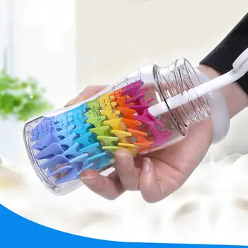 

Two-Color 360 Degree Rotating Long Handle Silicone Head Baby Milk Bottle Clean Brush Dish Brush Kichen Accessories
