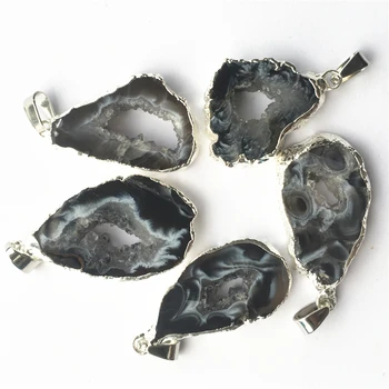 

2019 black gray polished flat druzys stone pendant female jewelry accessories natural Geode Druzy Agatess sliced pendant female