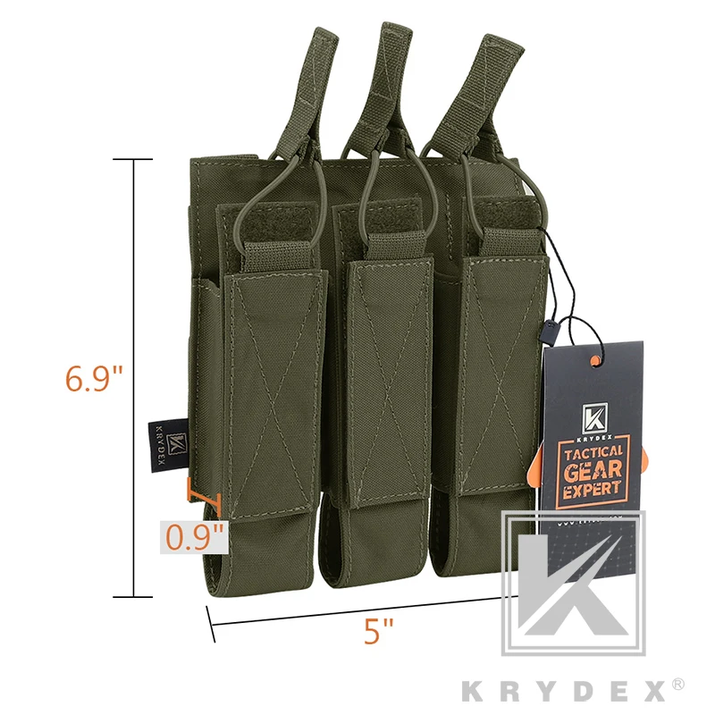 KRYDEX Тактический модульный тройной подсумок для переноски подсумок страйкбол охота MOLLE тройной Открытый Топ SMG Mag Чехол для MP5 MP7 KRISS RG
