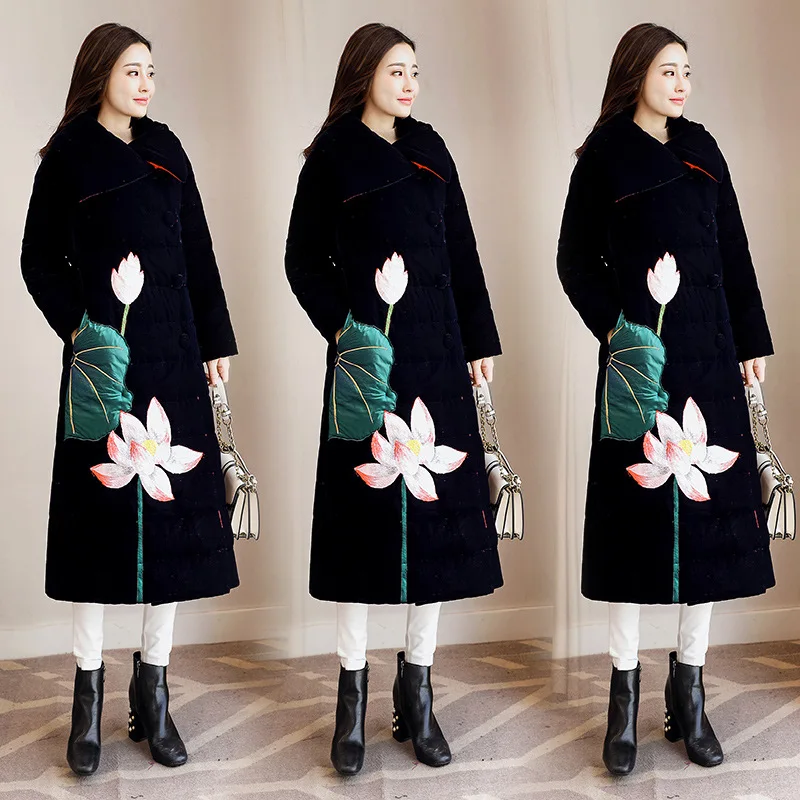 

2018 Winter New Style Machine Embroidery Cotton-padded Clothes Fashion Gold Velvet Korean-style Thick Contrast Color Cotton Coat