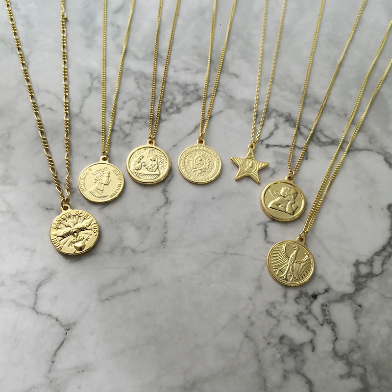 Peri'sbox модное Золотое медальон в форме монеты ожерелье королева елизания ожерелье с портретом шикарные золотые подвески для женщин