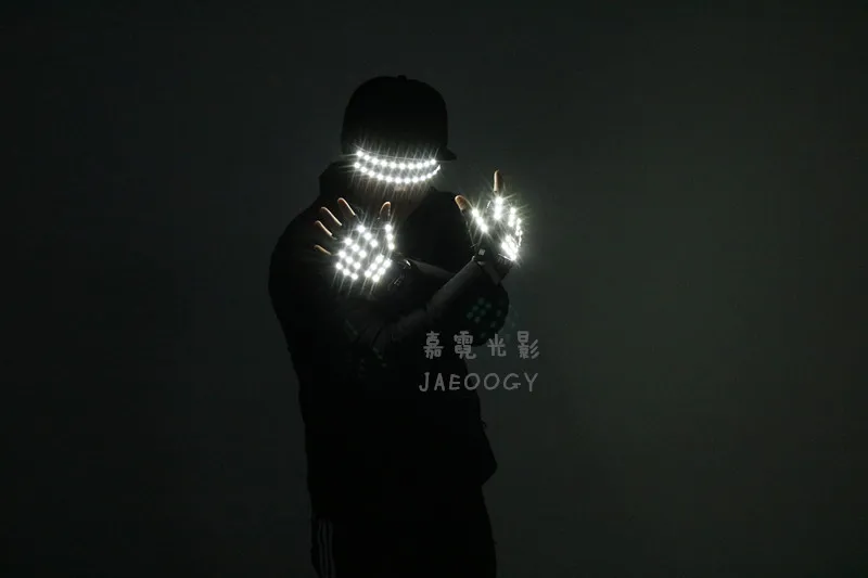 День Рождения вечерние светодиодный перчатки сценические DJ представление светящиеся очки Хэллоуин ночное поле флуоресцентные танцевальные огни костюм реквизит - Color: White gloves glasses