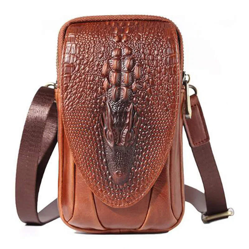 Men Leather Crocodile Grain Waist Bag small Shoulder Bags Purse Hip Bum Cell Phone Case Hook Belt Fanny Cross Body Pack