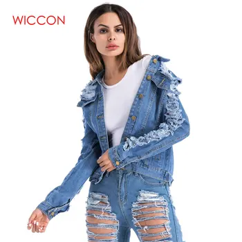 

Women New Style Fashion Denim Jackets 2020 New Tearing Big Hole Pluw Size Denim Jacket Female Large Size M-XXXXXL