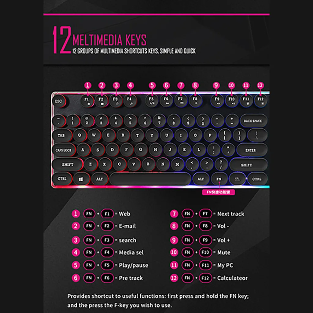 20% игровая клавиатура Проводная имитация механической клавиатуры RGB с подсветкой USB 104 колпачки для компьютерных игр эргономичные клавиатуры