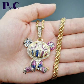

Brass CZ colorful frog pendant with 4MM CZ tennis chain animal necklace men and women hip-hop jewelry CN129 clothes accessories