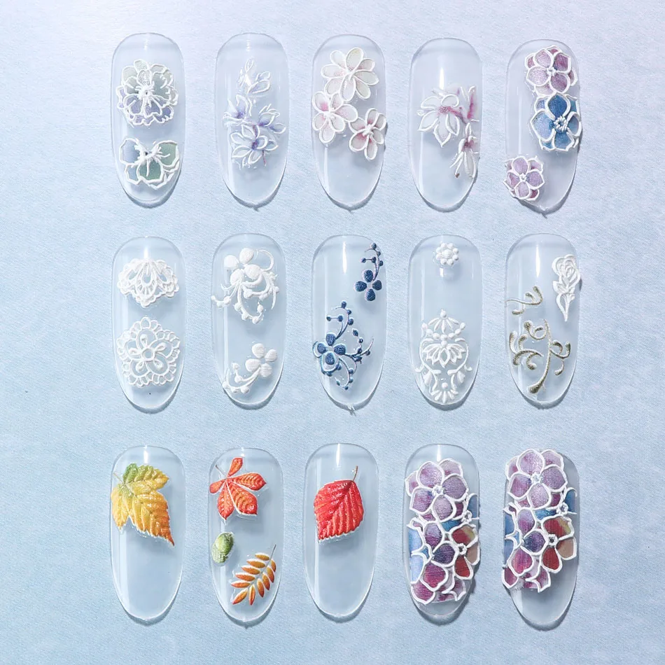 3D тисненые цветы водные слайдеры наклейки для ногтей наклейки акриловые дизайны с гравировкой фольги для тату украшения ногтей маникюр TR1019