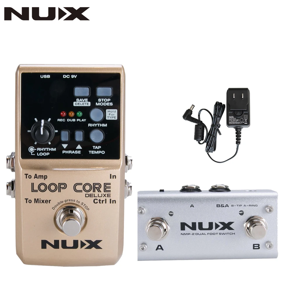 NUX Loop Core Роскошная гитара петля педаль с двойным педальным переключателем автоматическое определение темпа 8 часов записи с адаптером питания - Цвет: US Plug