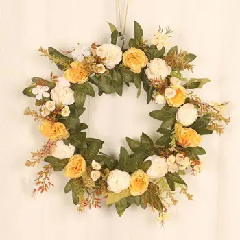 

45cm Artificial Peony Flower Wreath Door Wreath with Green Leaves for Front Door Wedding Wall Home Decor Party