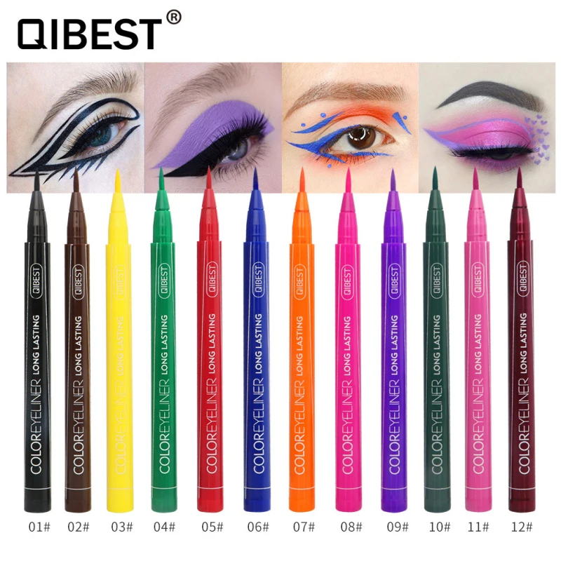 QIBEST Liquid Eyeliner Professional Eyeliner Pen Waterproof Not Blooming Long-lasting Eye Liner Pencil Makeup Tools 12 Style