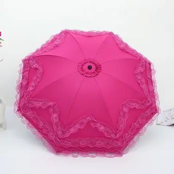 

Sun Umbrella Women Rain Umbrella Black Parasol Three Folding Princess Umbrella UV Protection Decoration Wedding Supplies