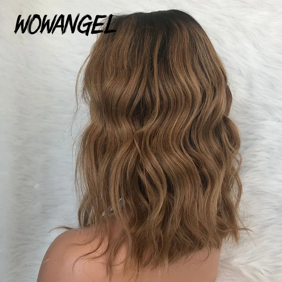 Wavy Ombre Honey Blonde Short Bob Lace Front Wigs For Black Women