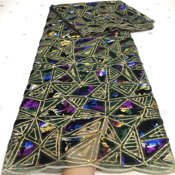 

Latest Green French Nigerian Velvet Laces Fabrics High Quality 2020 African Tulle Mesh Laces Fabric For Christmas Wedding Dress
