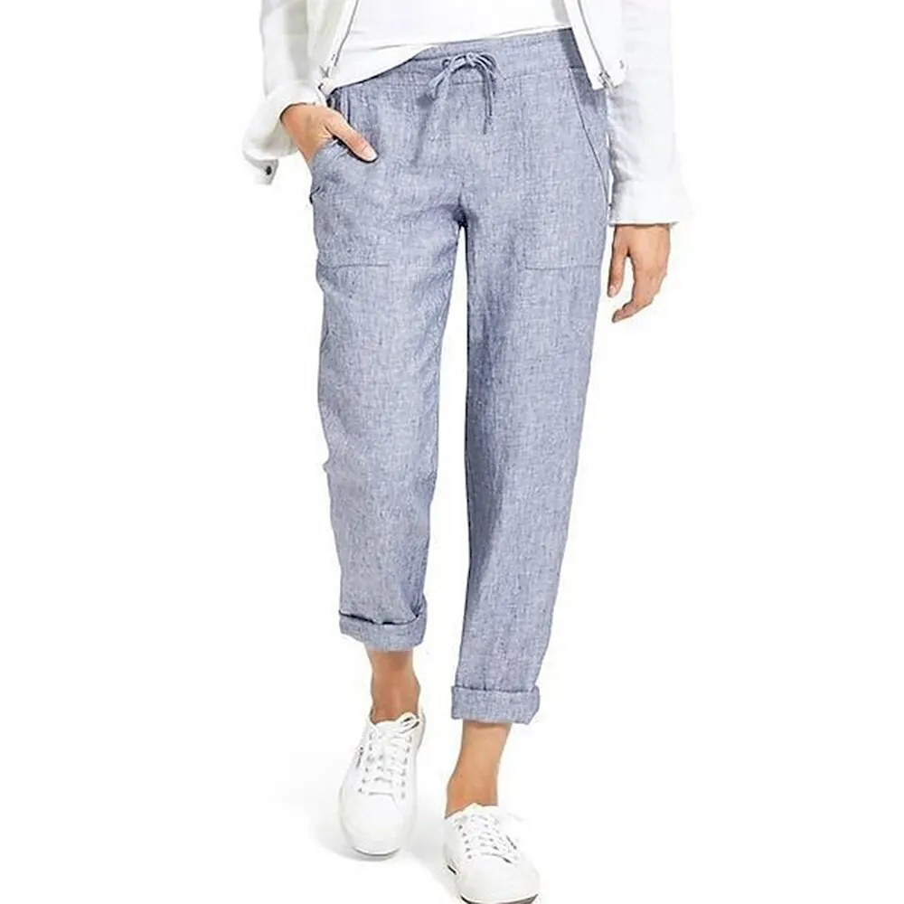 Puimentiua-pantalones de lino y algodón para mujer, pantalón holgado para mujer, Capris informales de Color sólido, harén, de verano