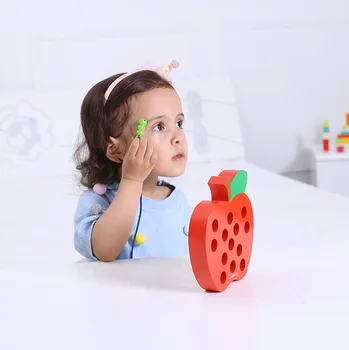 

Worm Eating Apple Threading Hands-on Toy Infant Child Baby Early Childhood Educational Wooden Toys 1-2-3-4-Year-Old