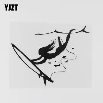 

YJZT 13.4CMX10.5CM Art Surfing Girl Extreme Sports Decal Vinyl Car Sticker Black/Silver 8A-0739