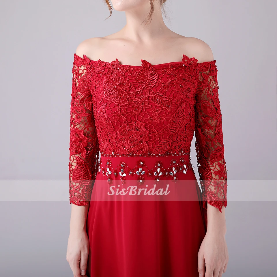 A-Line Off-the-shoulder Sweep/щетка поезд шифон Кружева Вечернее платье с кристаллами