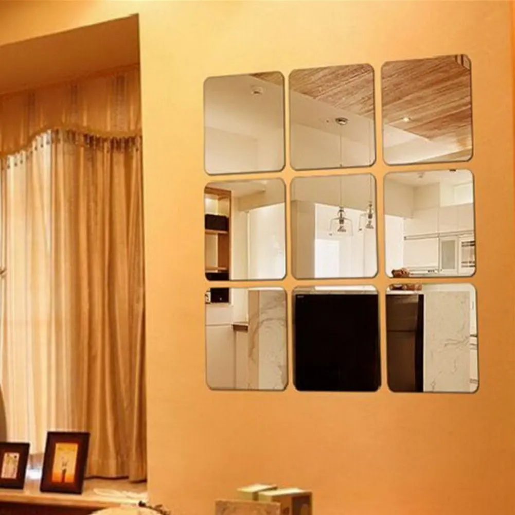Квадратные Зеркальные Стикеры квадратное зеркало самоклеющиеся наклейки зеркало Спальня Гостиная коридор украшения дома 15x 15 см всю