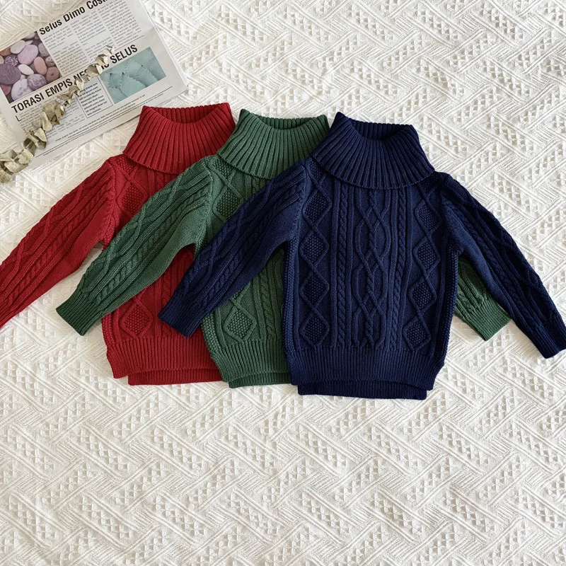 Осенне-зимний пуловер с воротником под горло из хлопка детская одежда свитер для маленьких девочек и мальчиков Базовая рубашка Детский свитер для детей