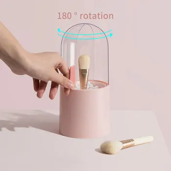

Makeup Brush Holder Pink Acrylic Waterproof Makeup Eyebrow Pencil Brush Organizer Cosmetic Storage Box with Lid and Free Pearls
