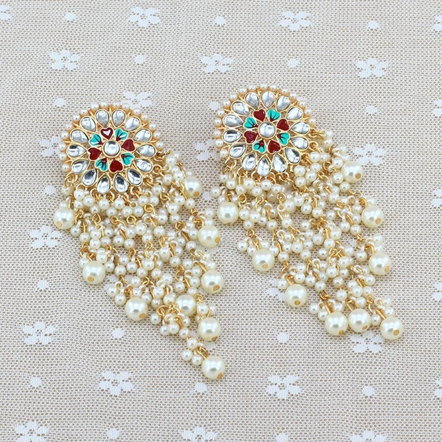 Buy DHRUVI Gold Toned & Red Kundan Drop Earrings - Earrings for Women  1708883 | Myntra